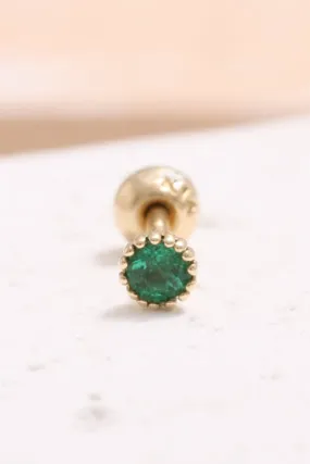 14K 18K Solid Gold 0.07ct Genuine Emerald Prongs Cartilage Tragus Helix Piercing