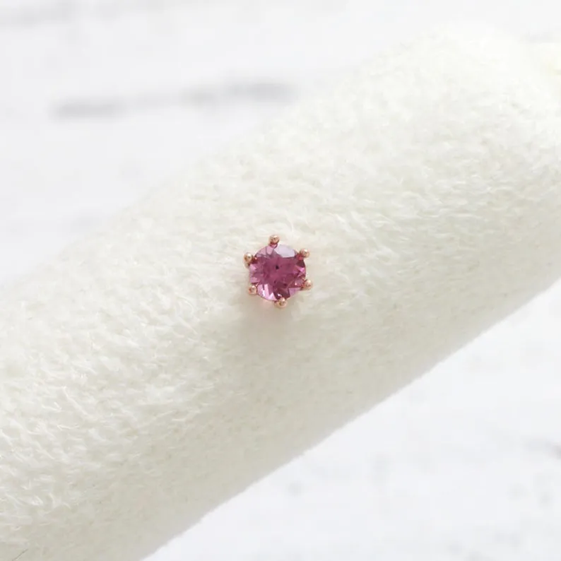 14K 18K Solid Gold 0.1ct Genuine Rhodolite Garnet Six Prongs Cartilage Tragus Helix Piercing