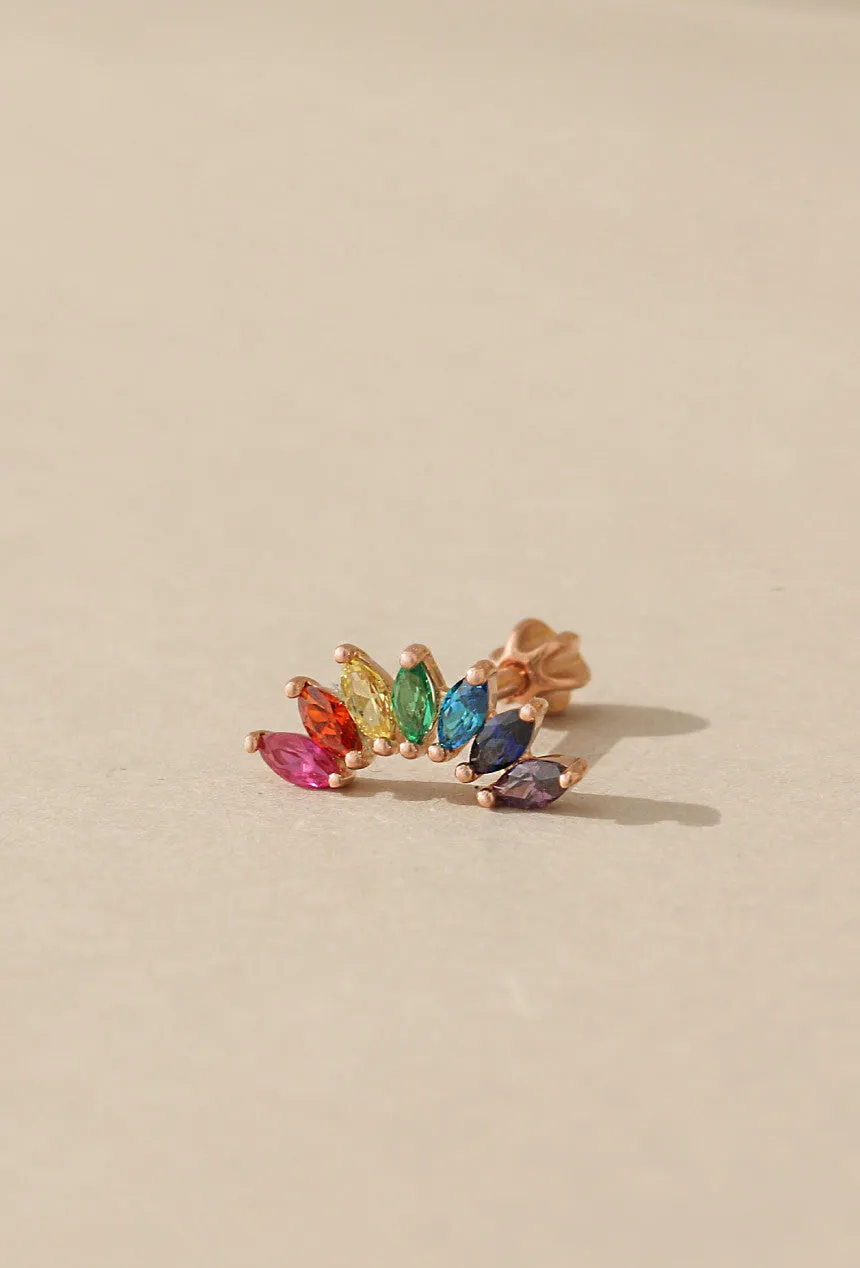 14K 18K Solid Gold Rainbow Marquise Cz Tiara Crown Stud Cartilage Tragus Helix Piercing