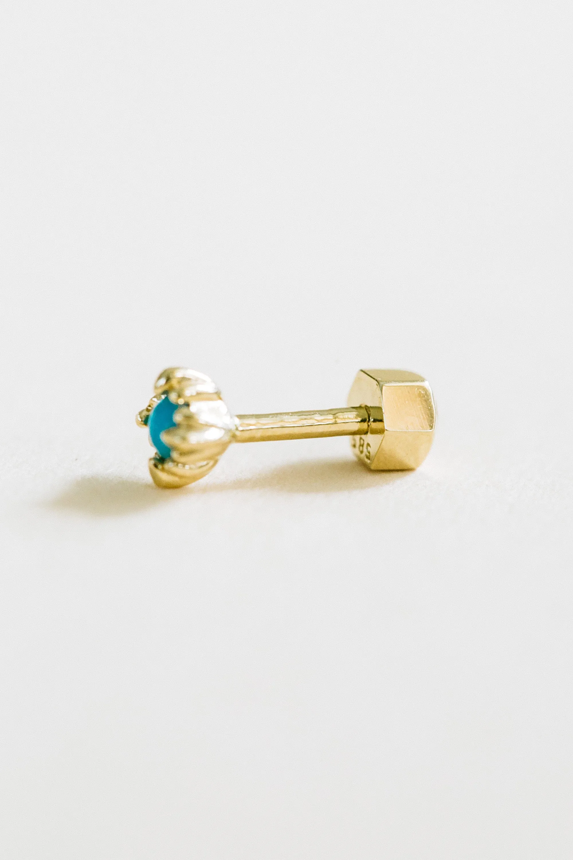 14k Real Solid Gold Natural Genuine Turquoise Tragus Helix Conch Cartilage Barbell Earring Piercing