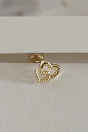 14K Solid Gold Love Double Heart Tragus Cartilage Forward Helix Conch Earring Piercing Stud