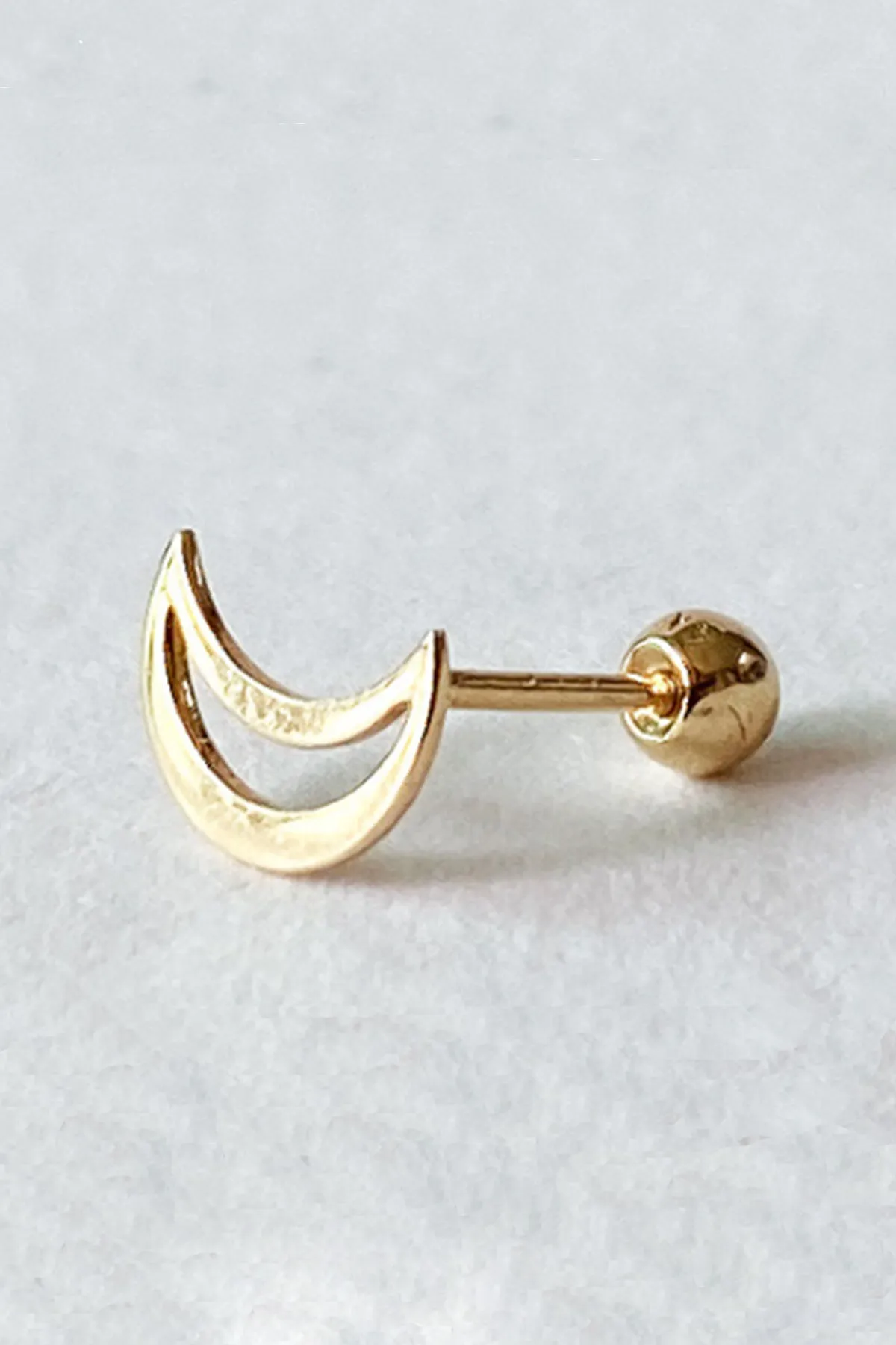 14K Solid Gold Open Crescent Moon Tragus Cartilage Helix Conch Earring Barbell Piercing Stud