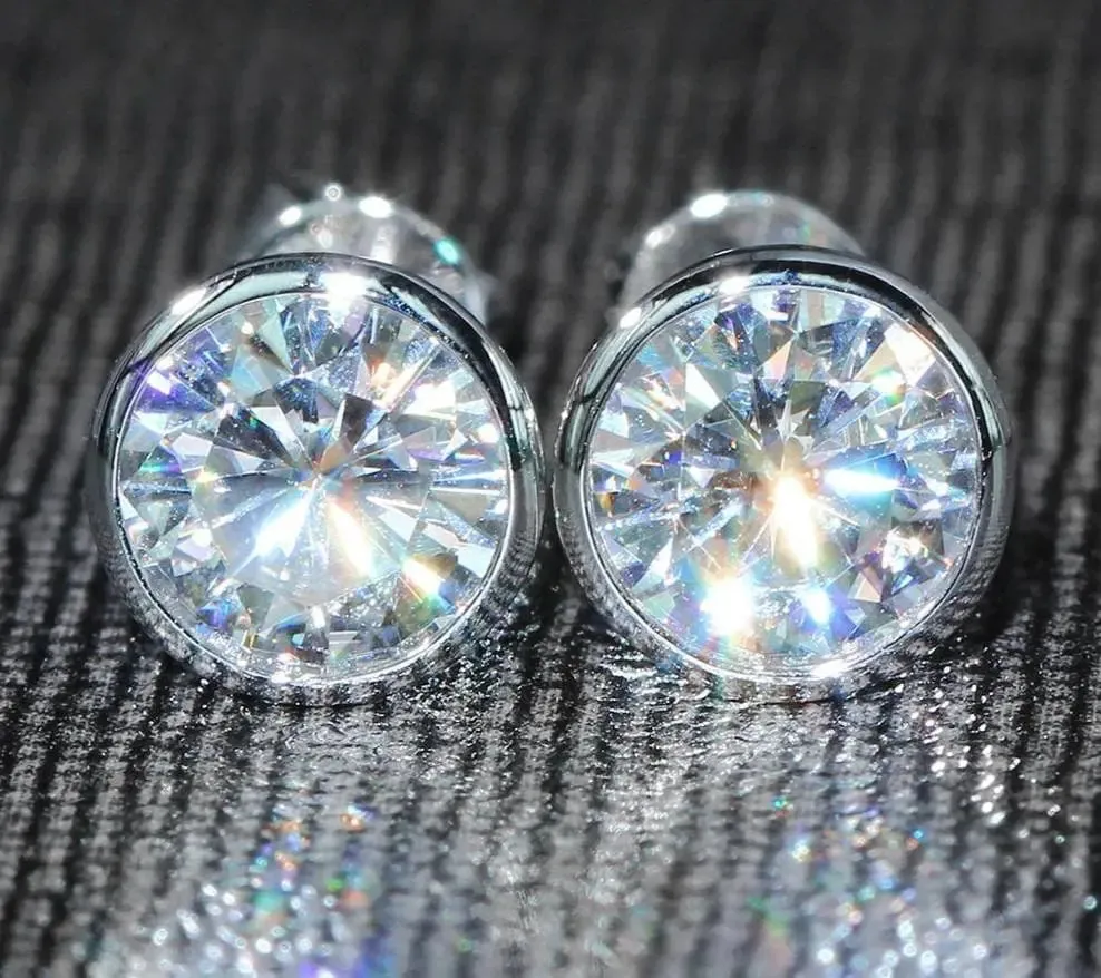 14k White Gold Bezel Set Moissanite Stud Earrings 2ctw