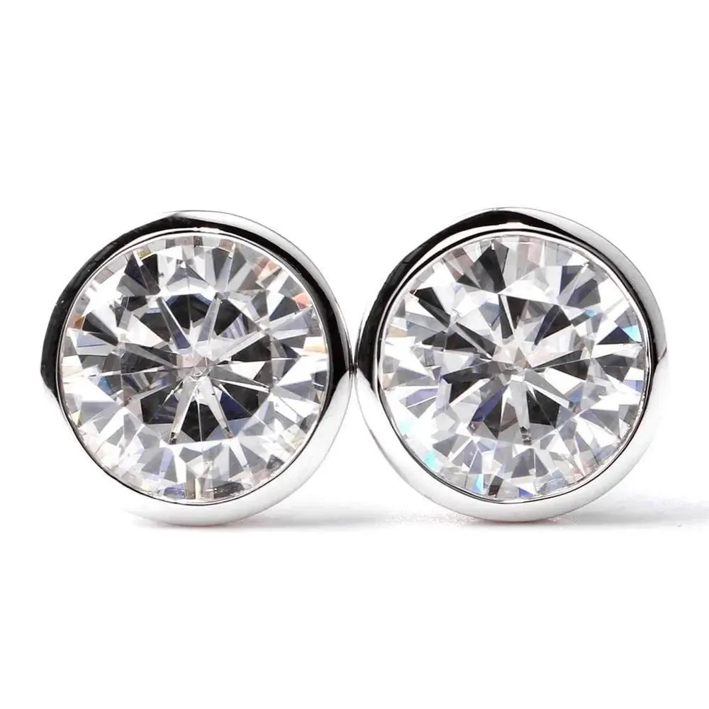 14k White Gold Bezel Set Moissanite Stud Earrings 2ctw