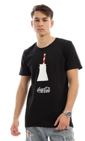 57571 Crew Neck Black Printed "Cocacola" Cotton Tee