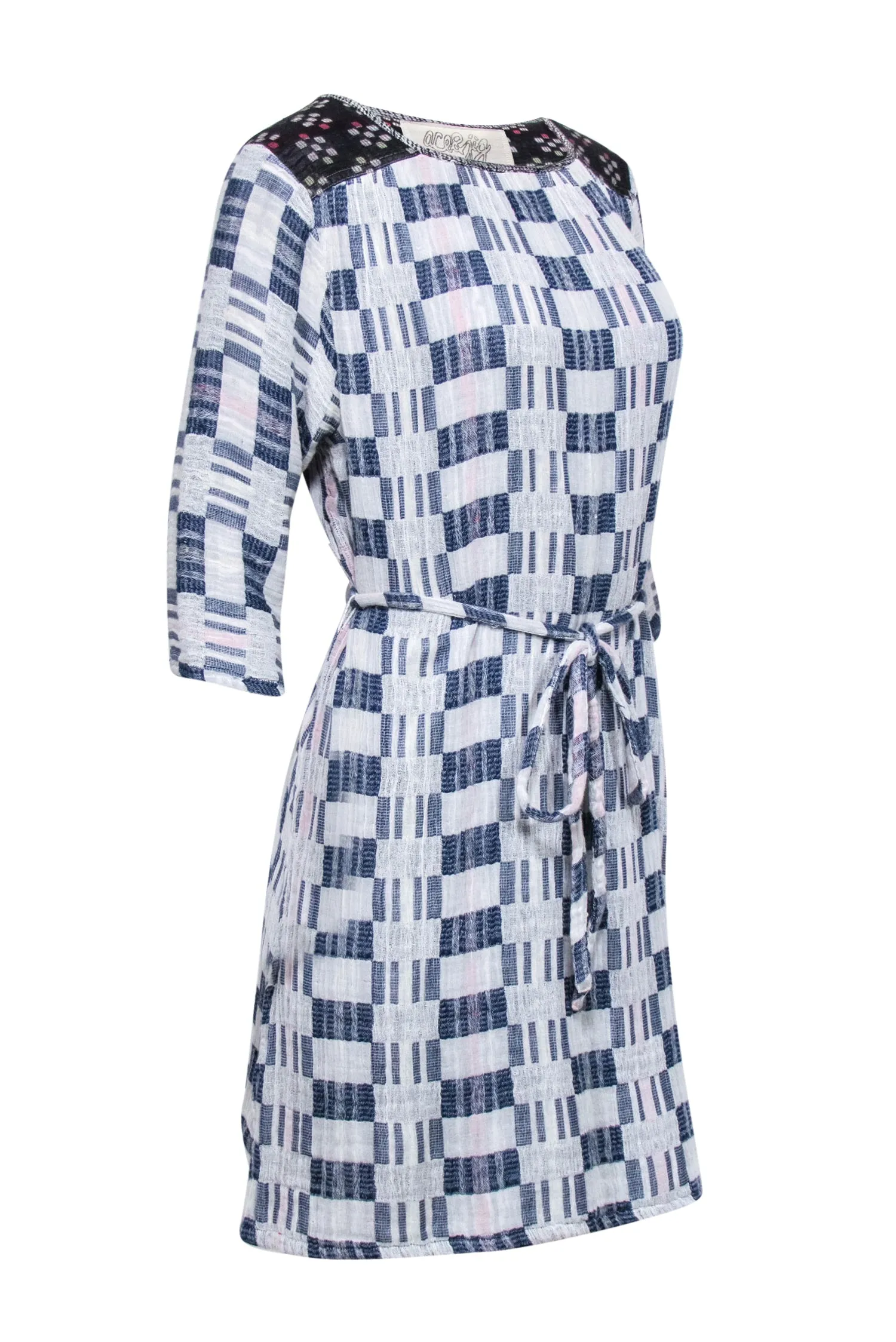 Ace & Jig - Grey & Blue Checkered Waist Tie Dress Sz S