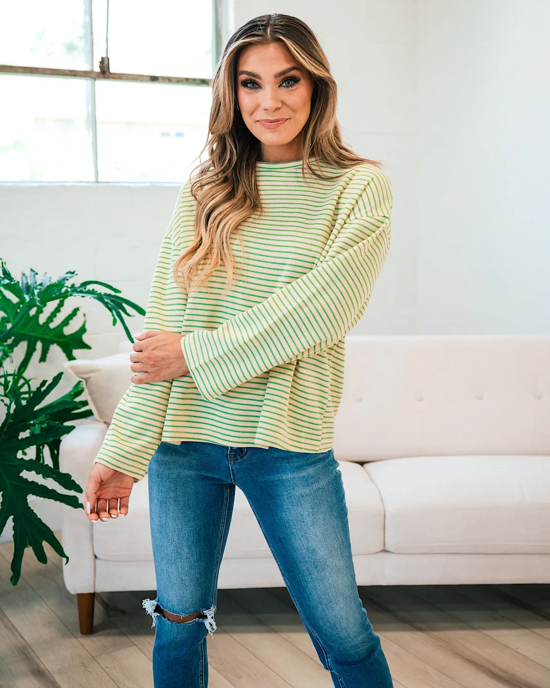 Angela Cream and Lime Striped Sweater