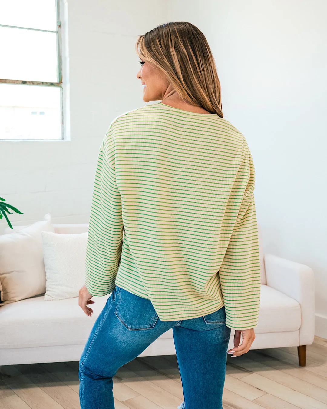 Angela Cream and Lime Striped Sweater