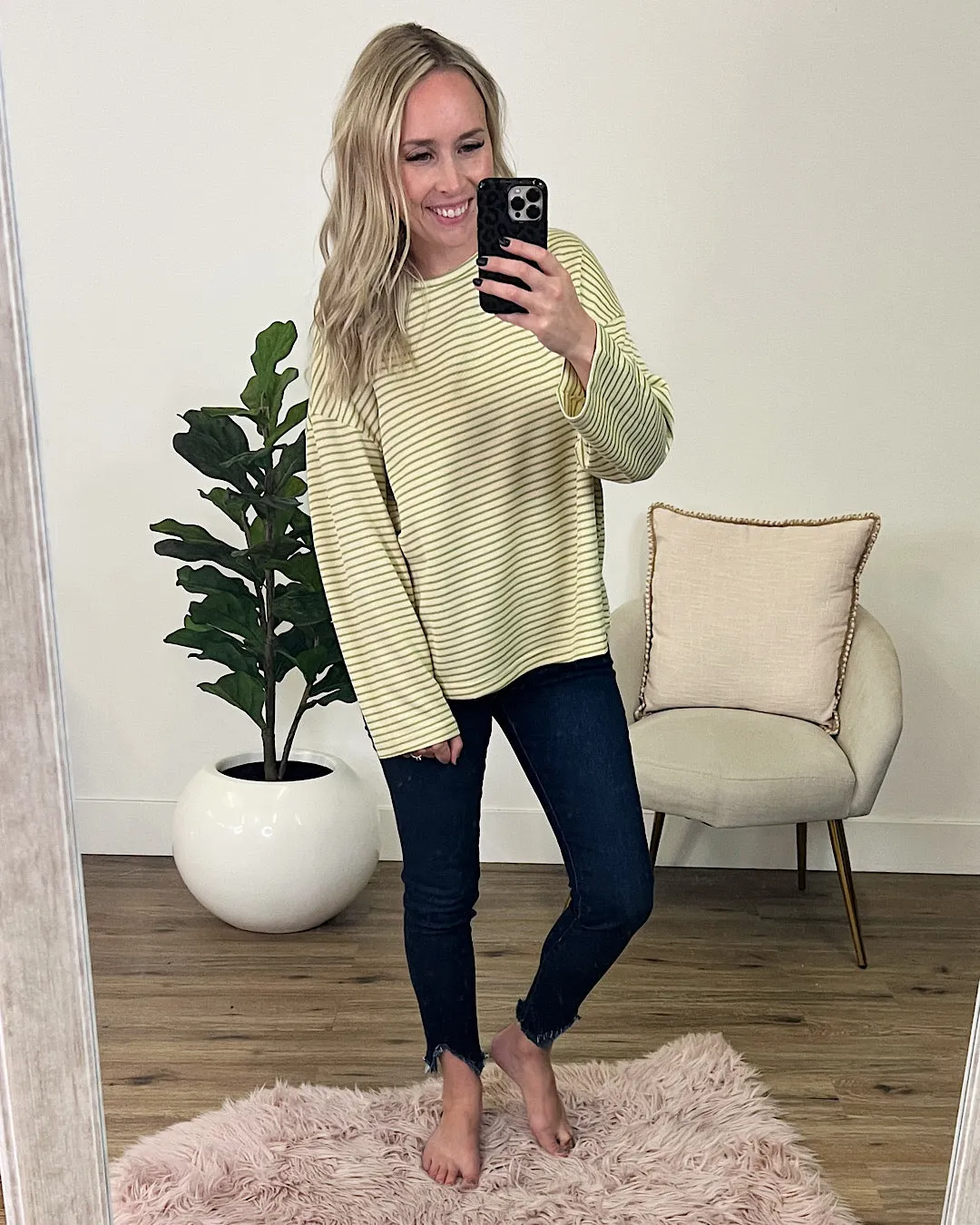 Angela Cream and Lime Striped Sweater