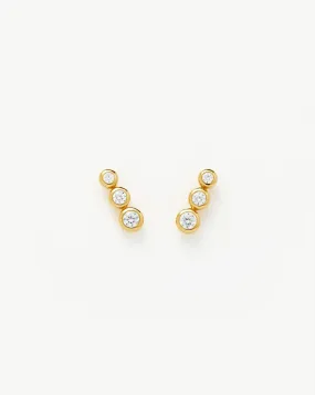 Articulated Triple Stone Stud Earrings | 18ct Gold Plated Vermeil/Cubic Zirconia