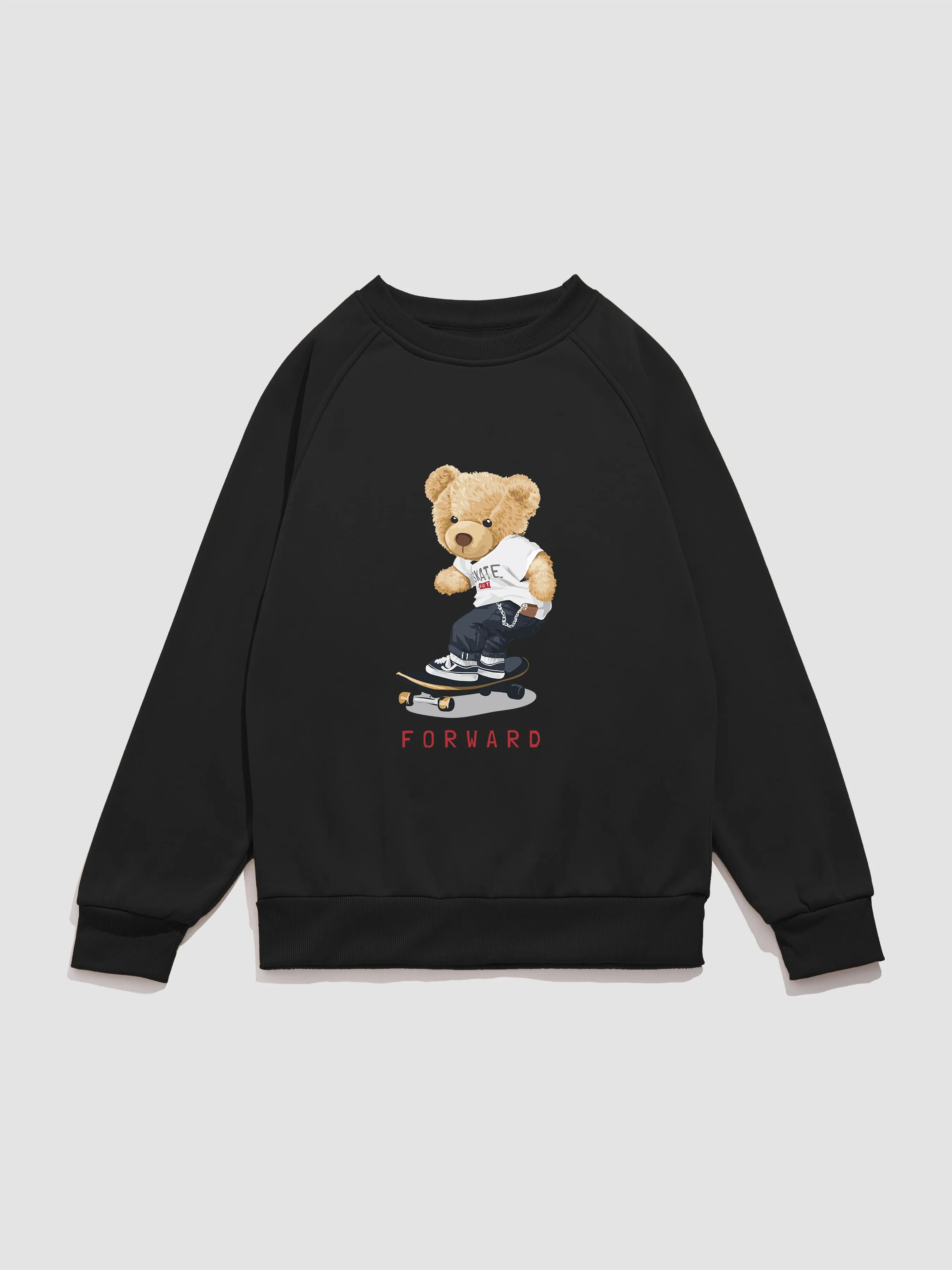 Bear On Skateboard Print Raglan Sleeve Sweatshirt