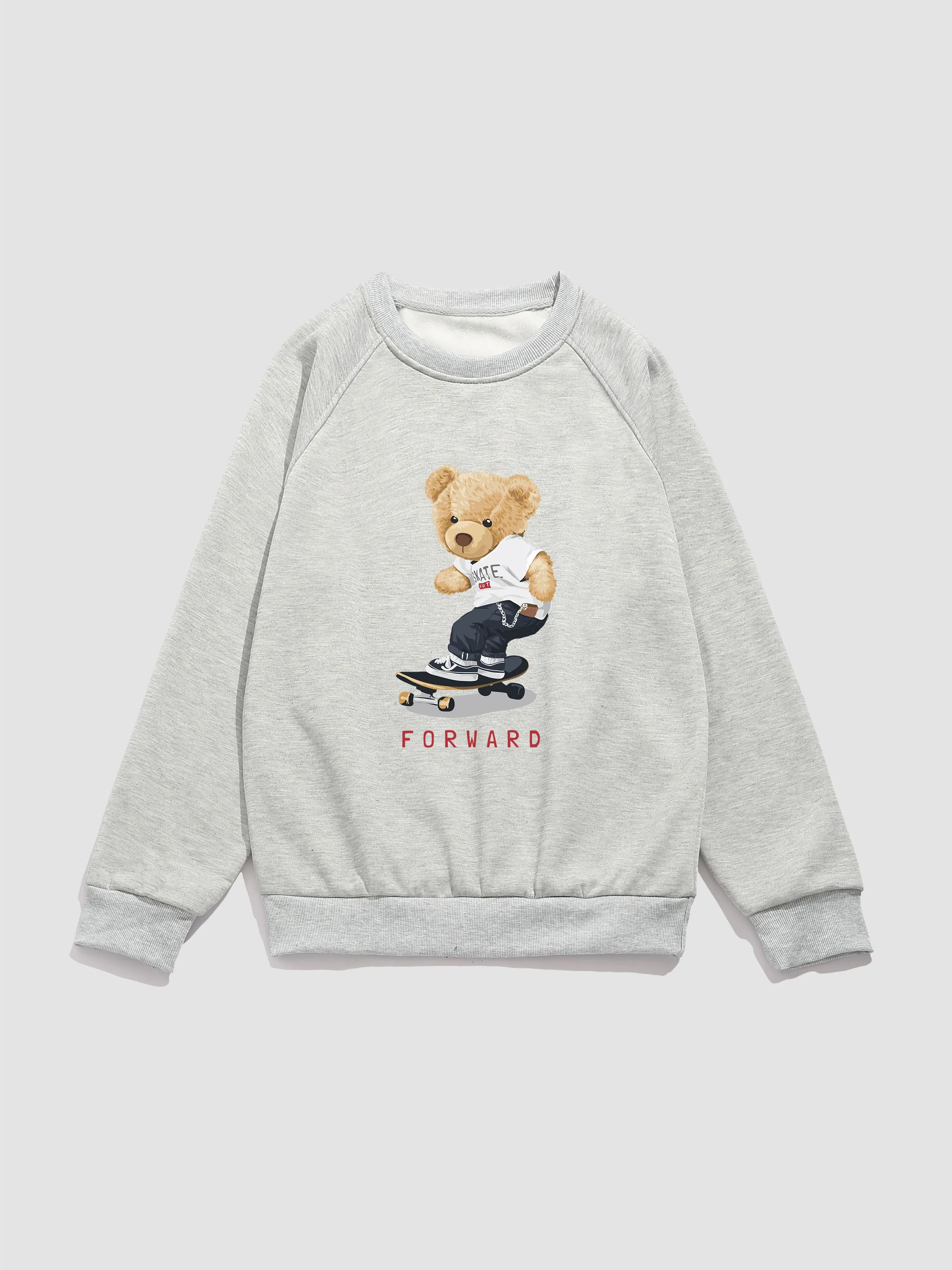 Bear On Skateboard Print Raglan Sleeve Sweatshirt