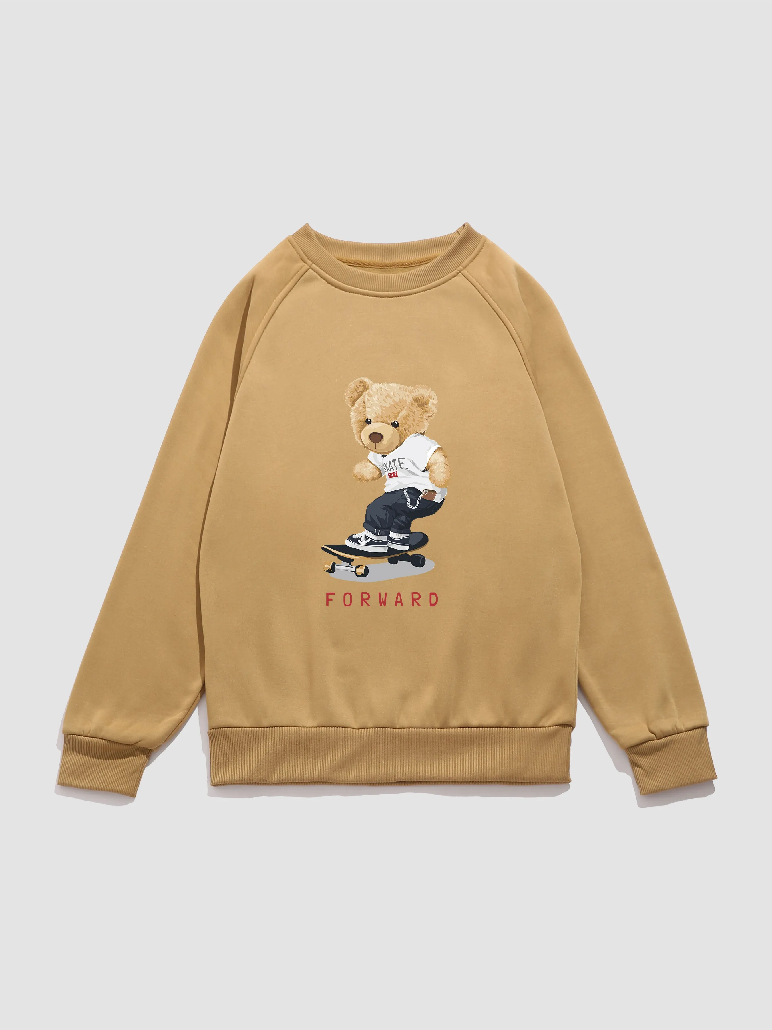 Bear On Skateboard Print Raglan Sleeve Sweatshirt