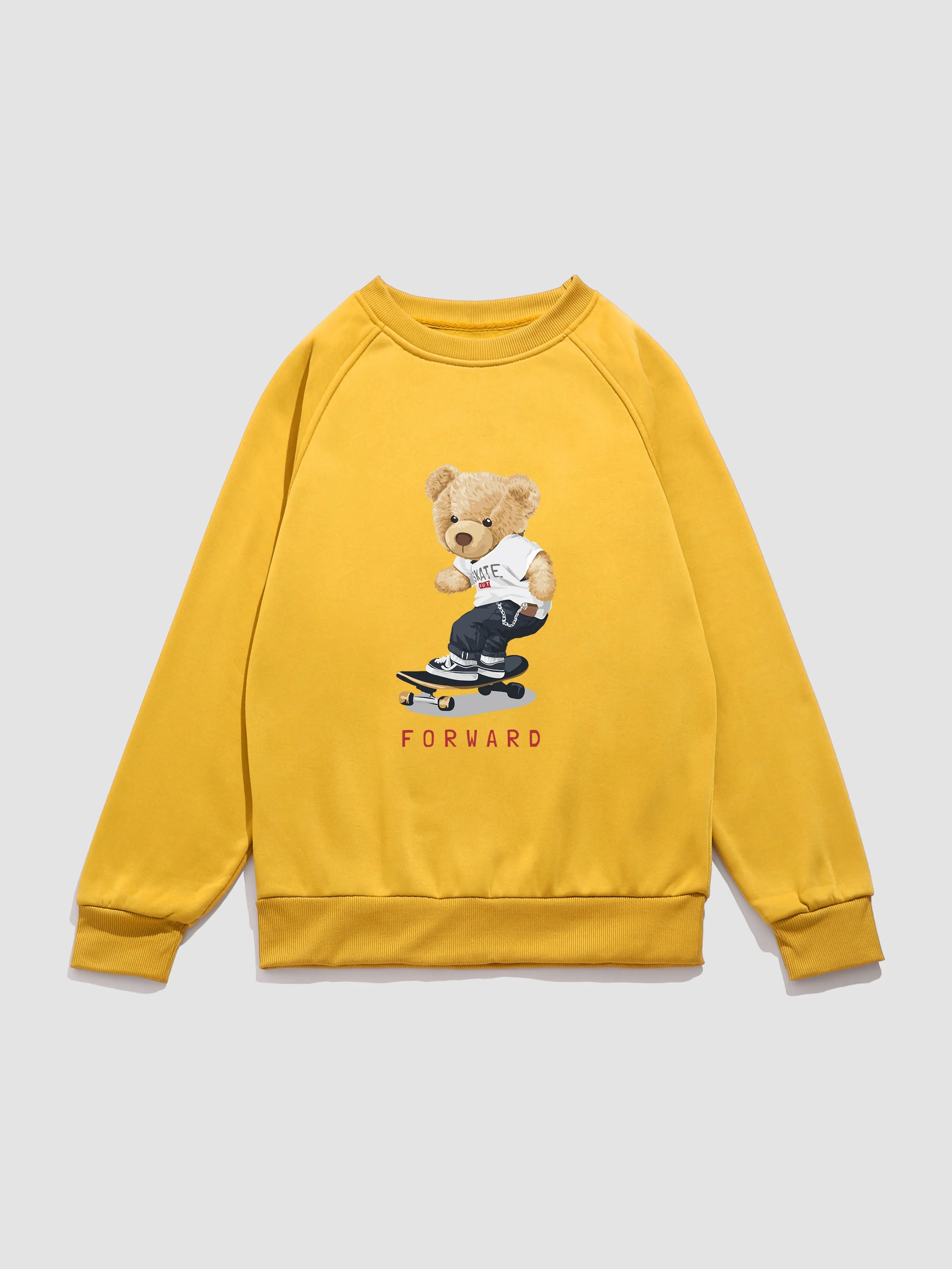 Bear On Skateboard Print Raglan Sleeve Sweatshirt