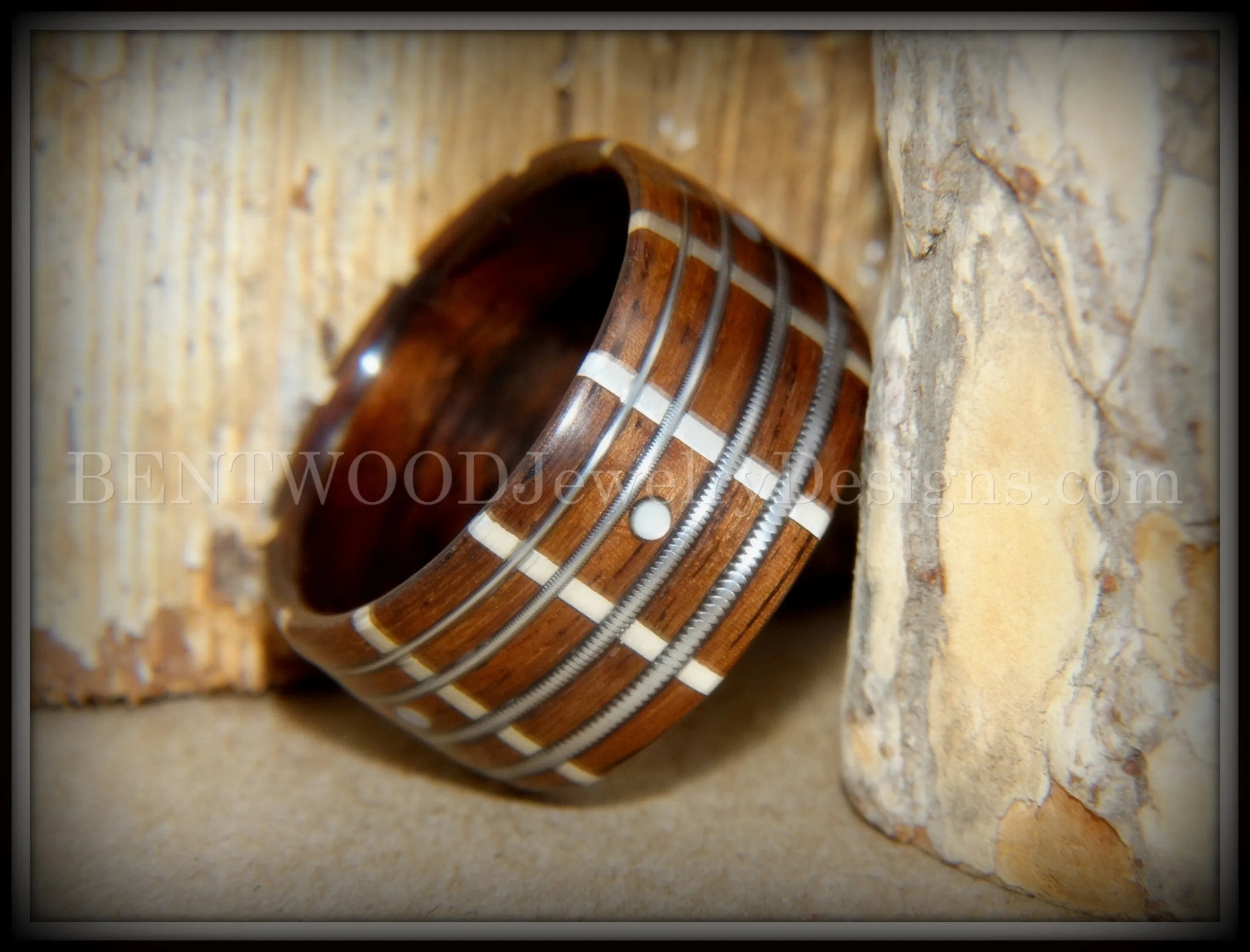 Bentwood Ring - The Guitar Man Rosewood, Silver Frets, Mother of Pearl Dot Inlays and Stainless Steel Guitar Strings