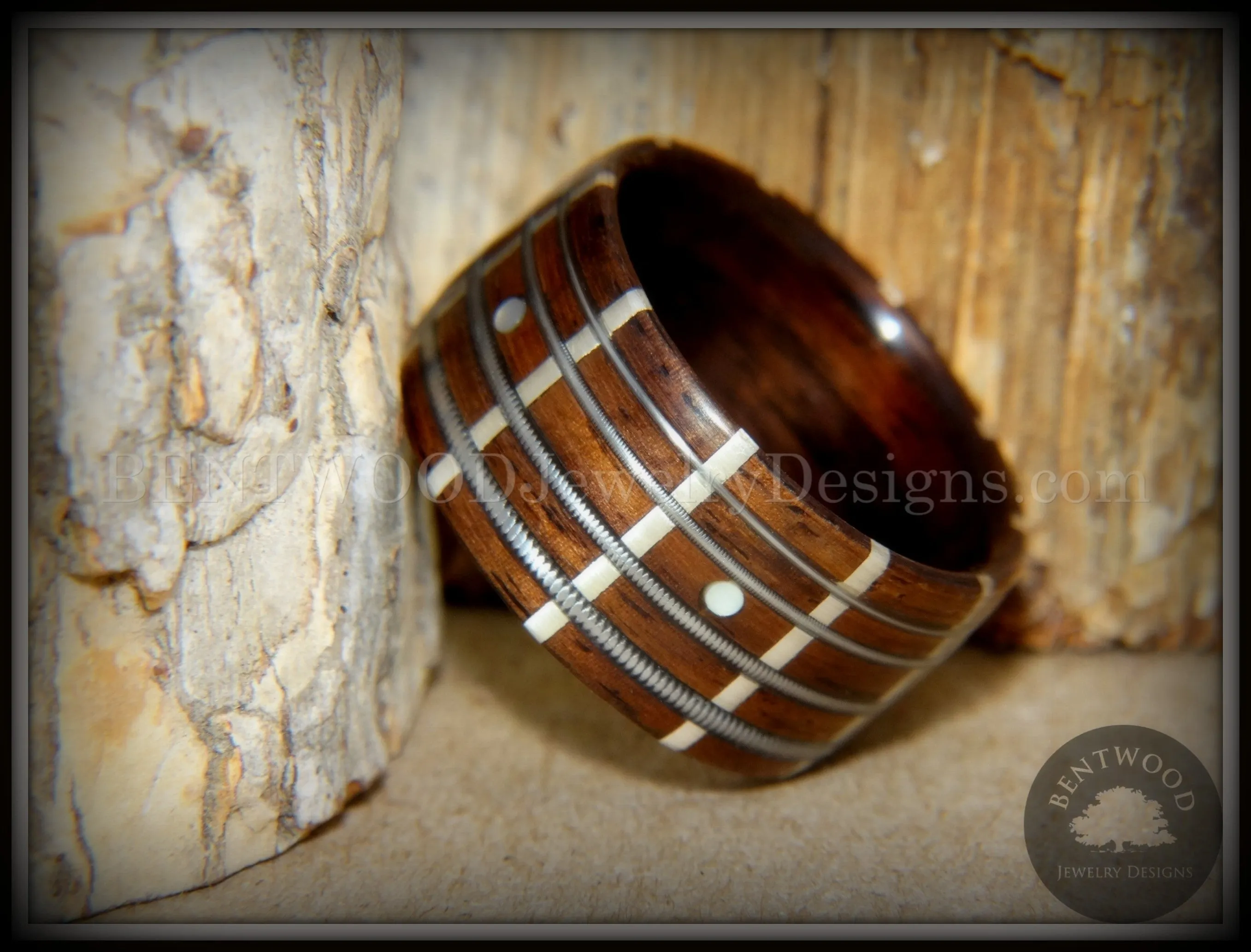 Bentwood Ring - The Guitar Man Rosewood, Silver Frets, Mother of Pearl Dot Inlays and Stainless Steel Guitar Strings