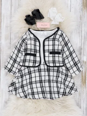 Black & White Plaid Dress W/ Cardigan Set