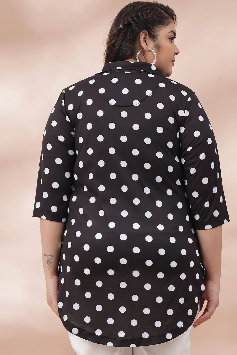 Black Polka Centre Pleat Top