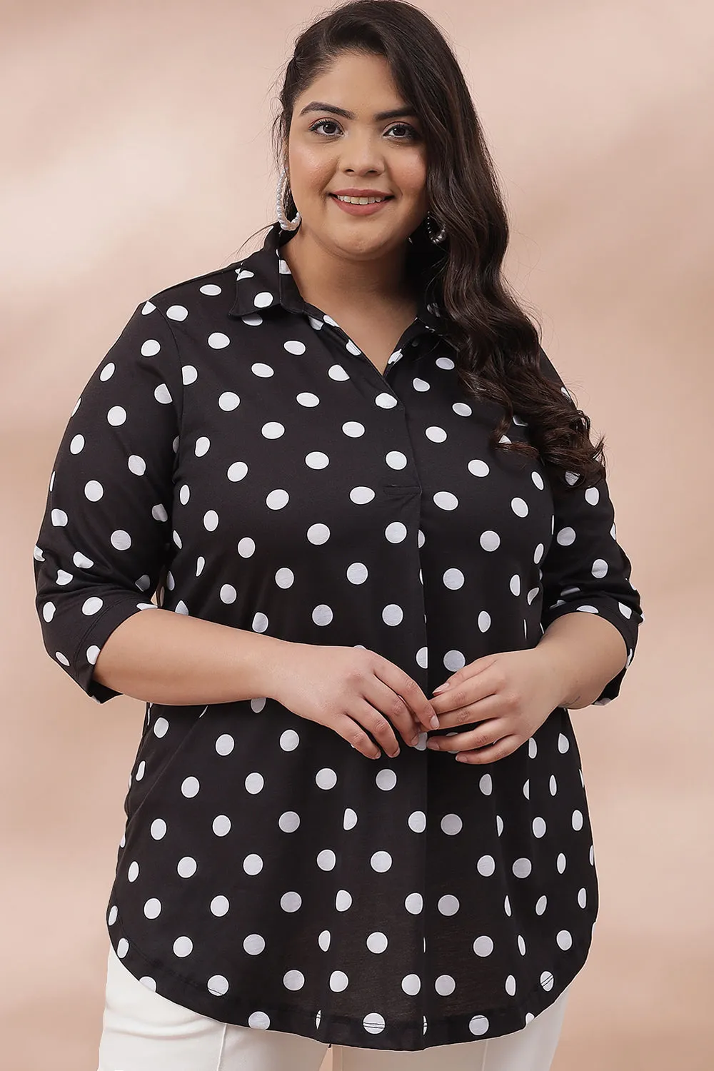 Black Polka Centre Pleat Top