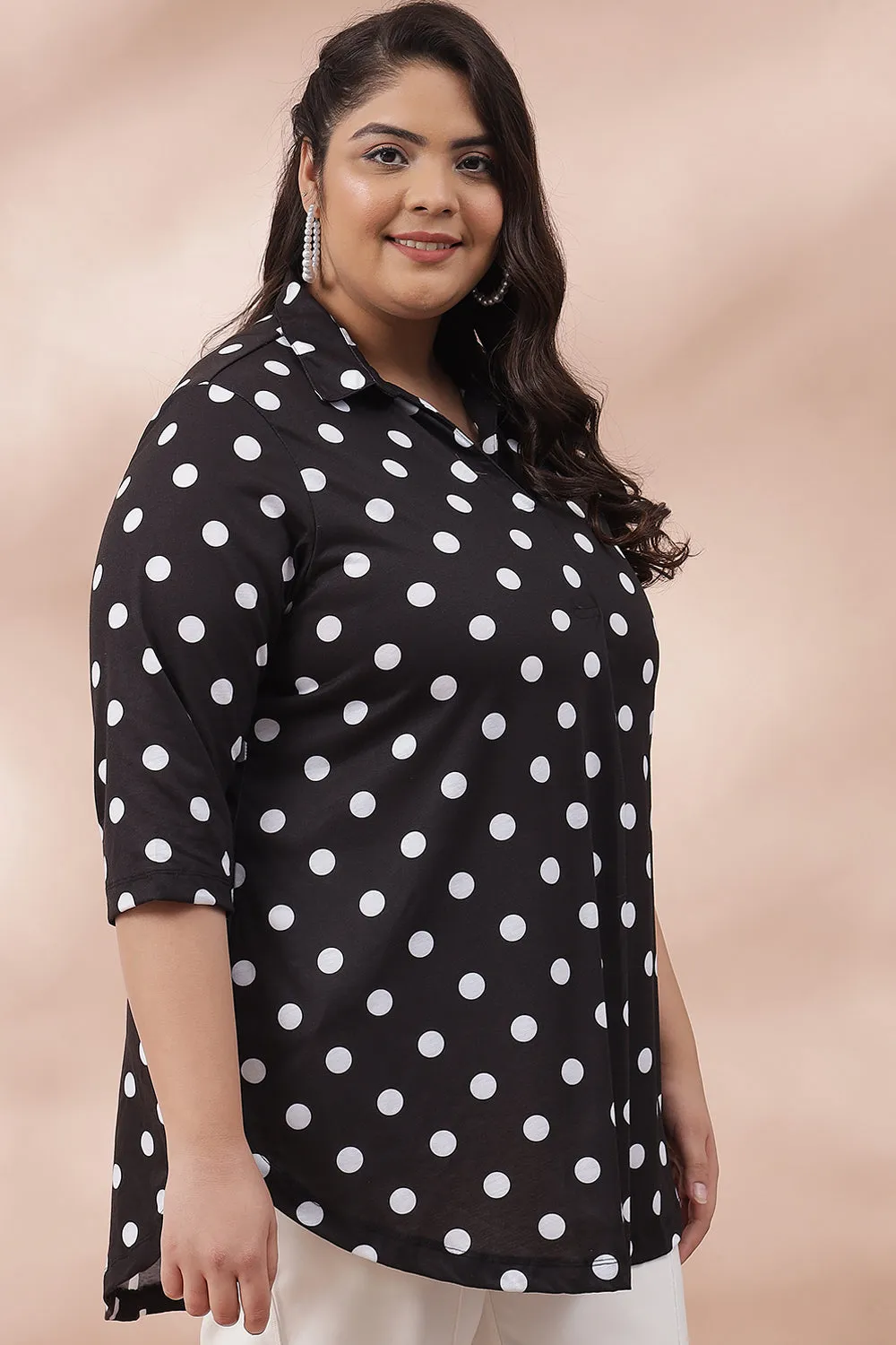 Black Polka Centre Pleat Top