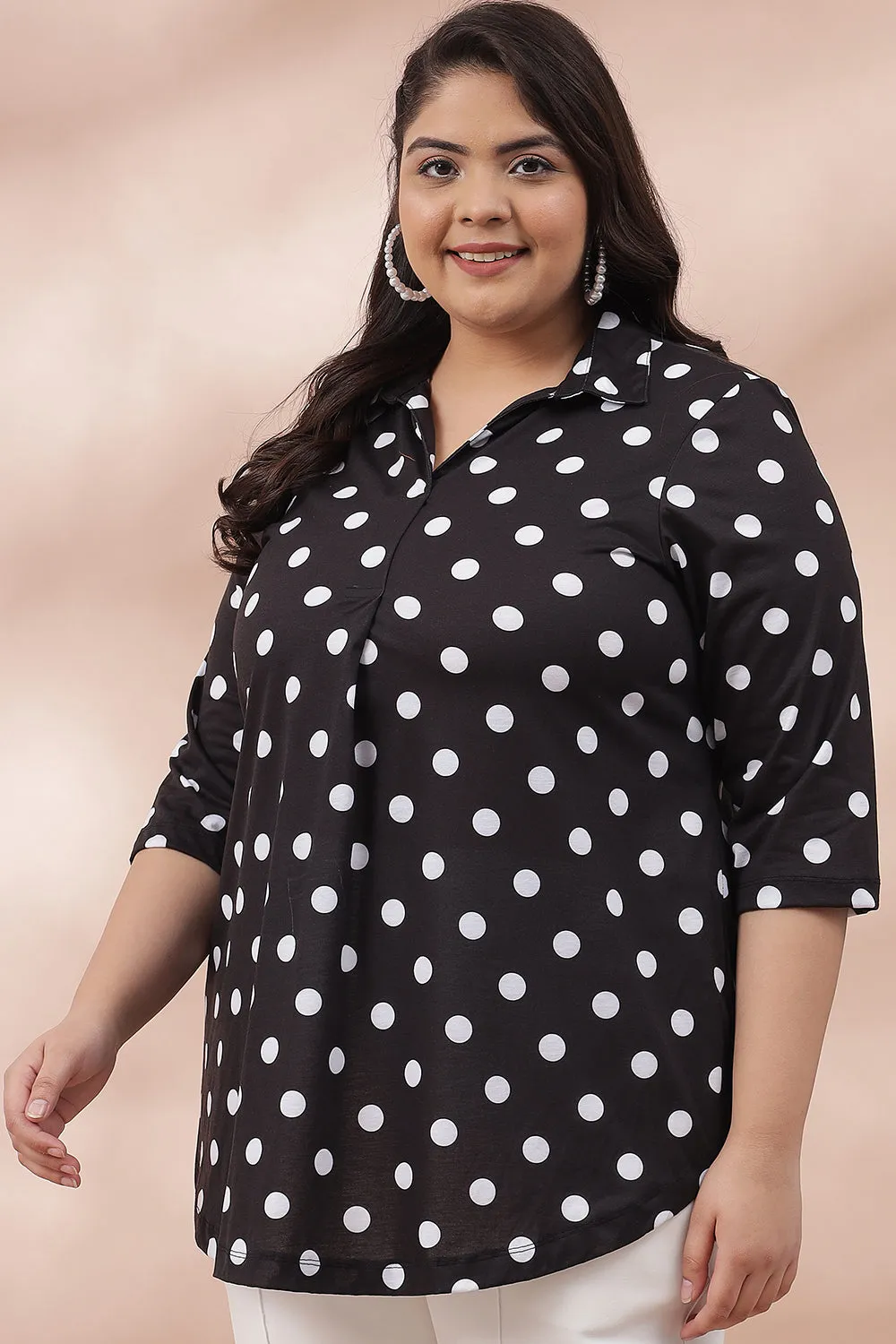 Black Polka Centre Pleat Top