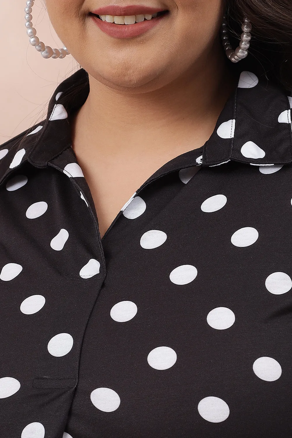 Black Polka Centre Pleat Top