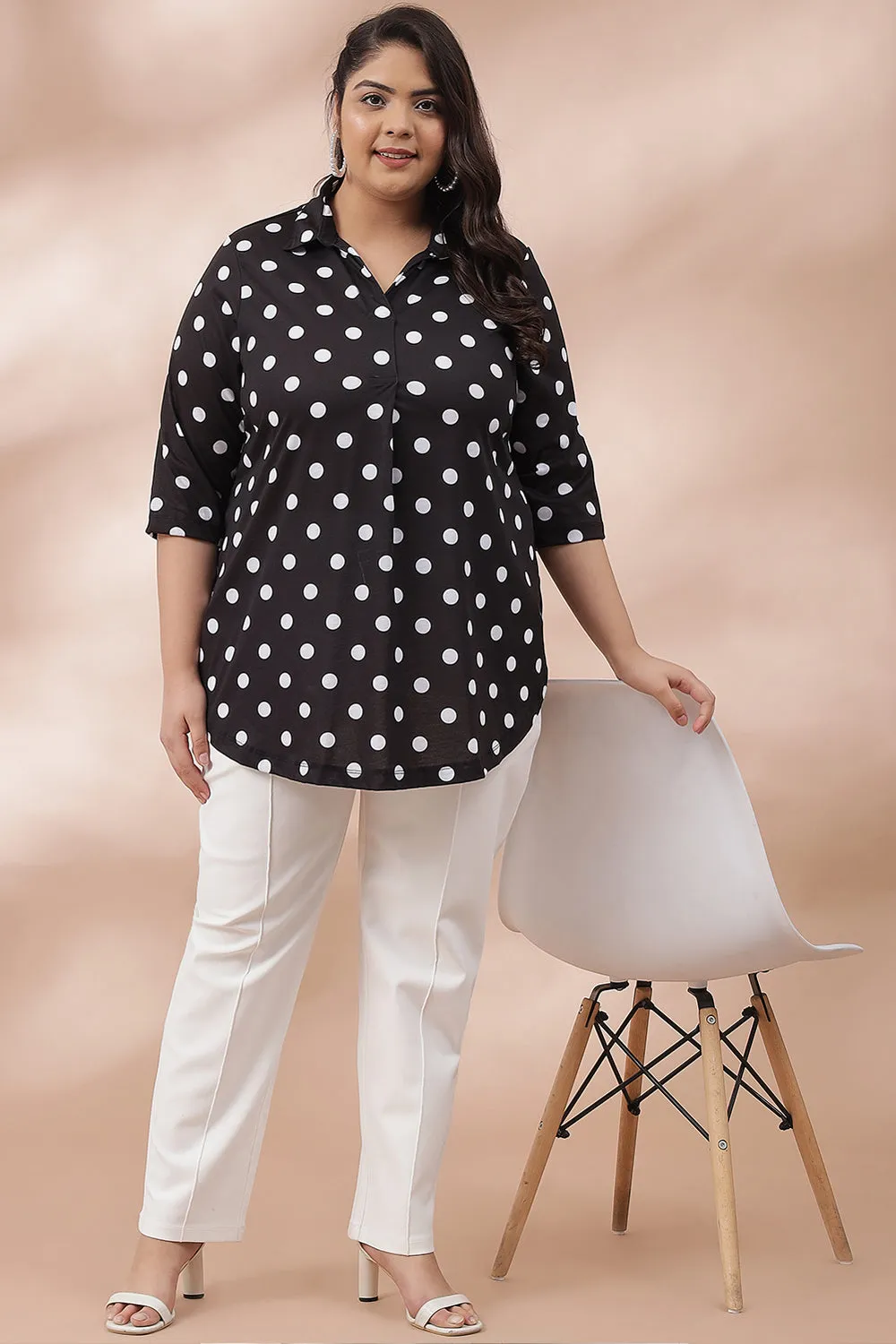 Black Polka Centre Pleat Top