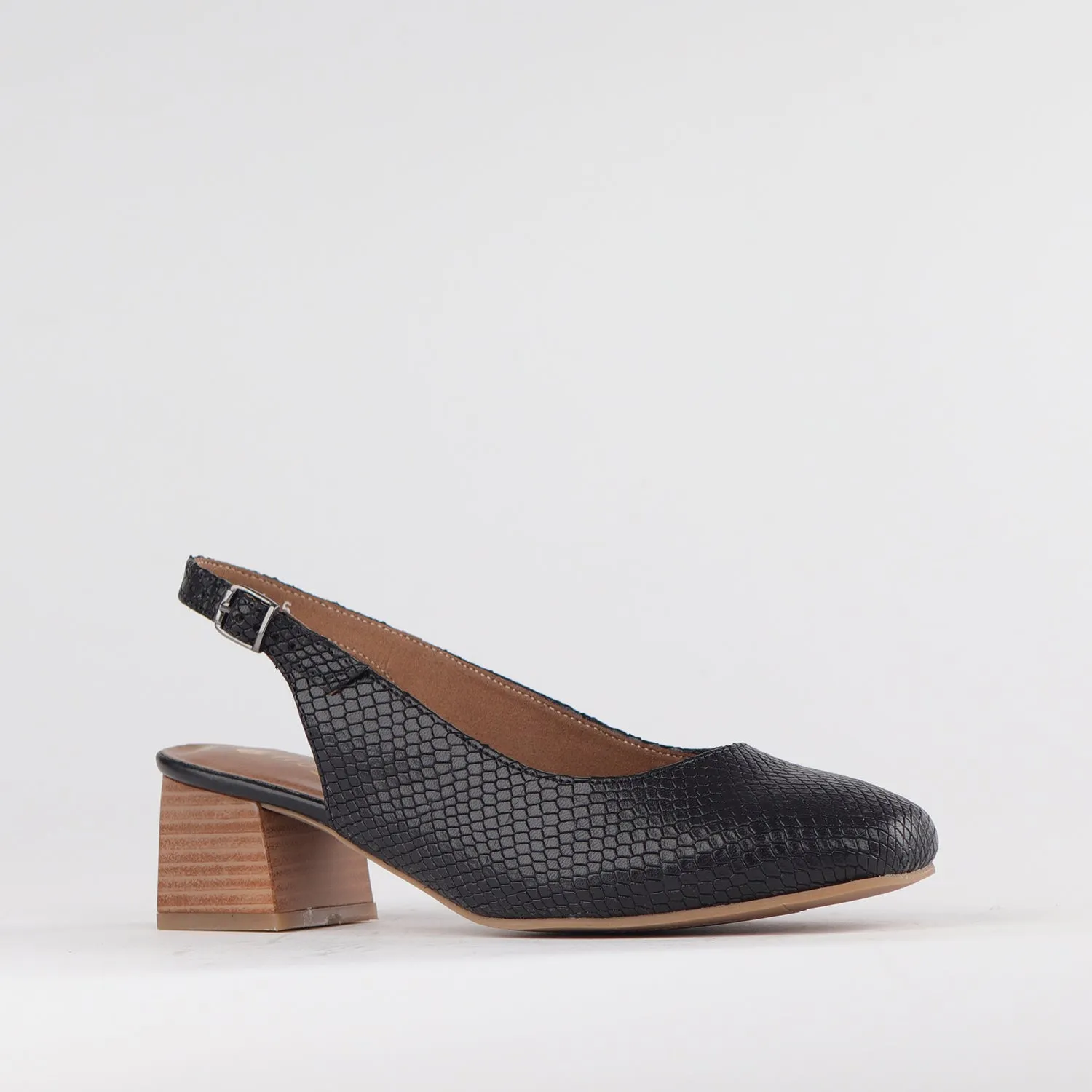 Block Heel Square Toe Slingback in Black - 12595