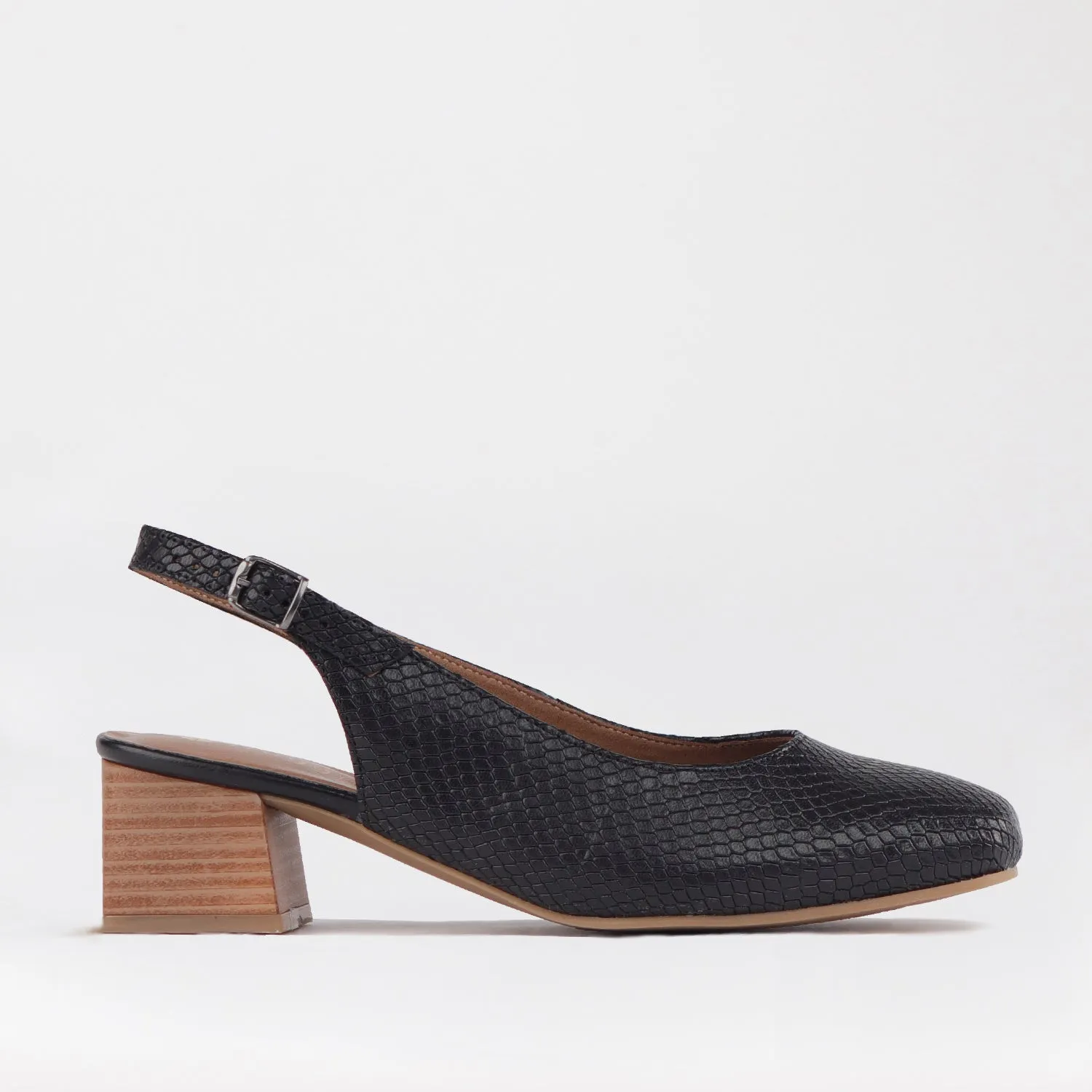 Block Heel Square Toe Slingback in Black - 12595