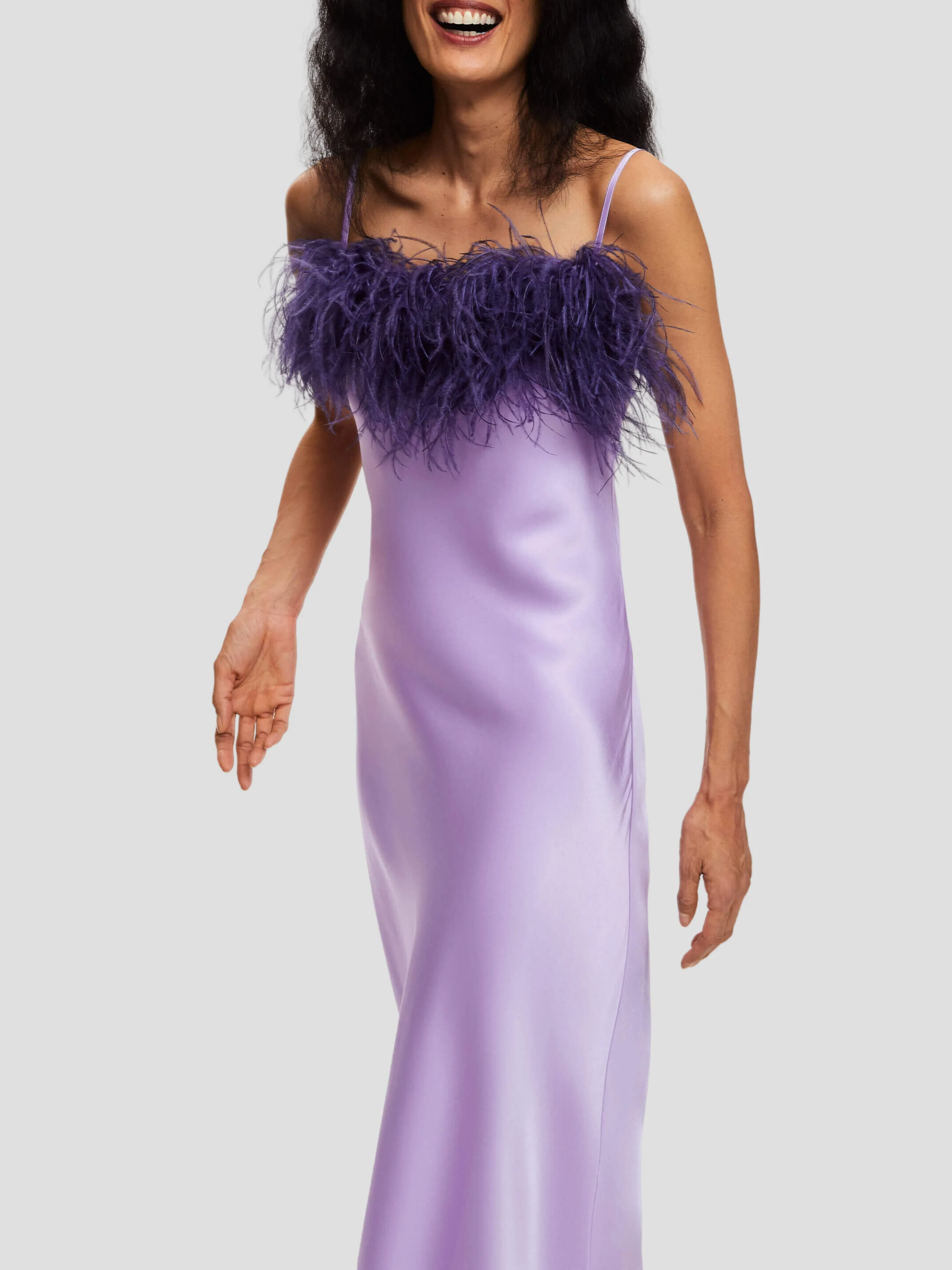 Boheme Slip Dress with Feathers in Lilac