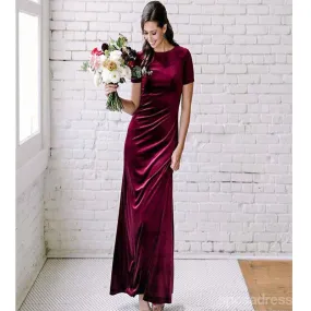 Burgundy Mermaid Short Sleeves Open Back Long Bridesmaid Dresses Online, WG1149