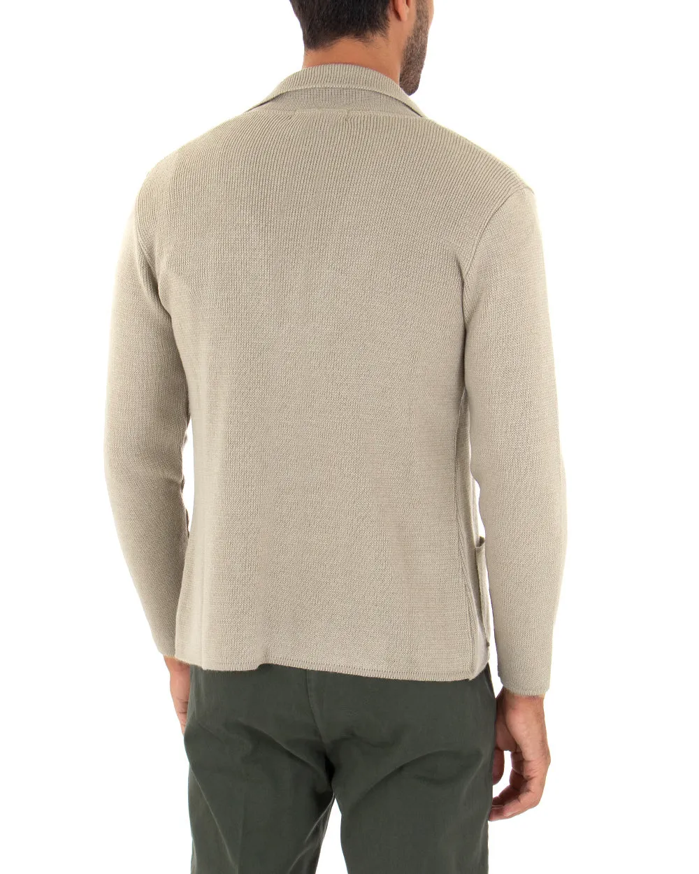 Cardigan Uomo Giacca Con Bottoni Maglia Maglioncino Tinta Unita Beige Casual GIOSAL-M2667A