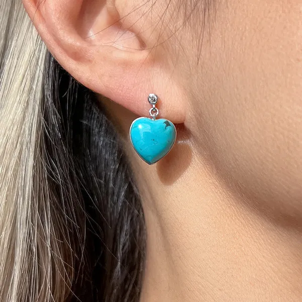 Diamond & Turquoise Heart Drop Earrings