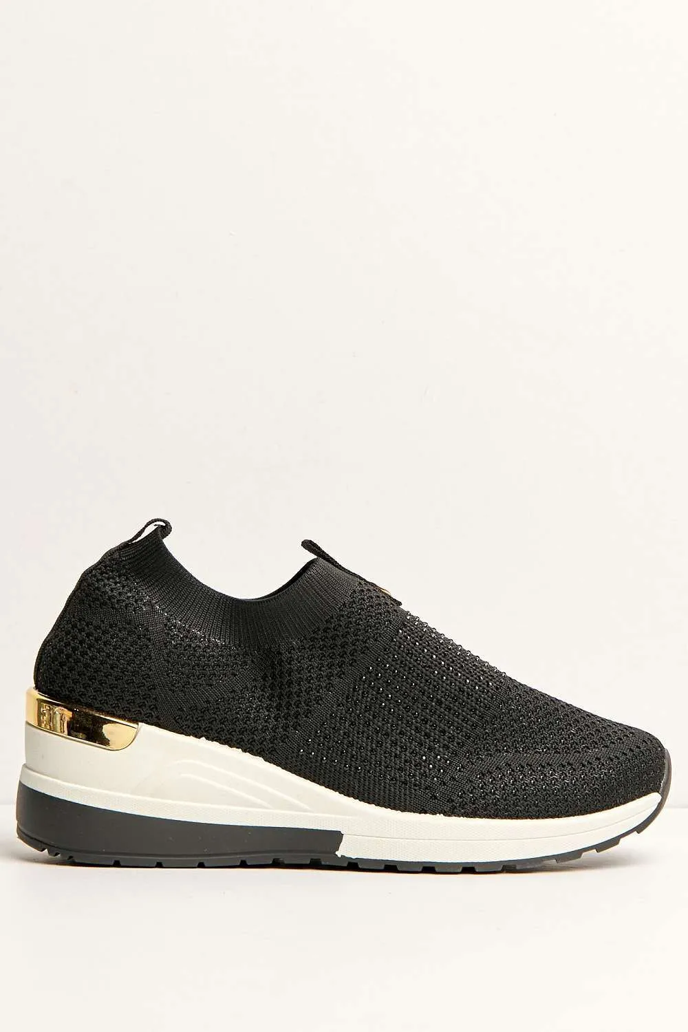 Ember Diamante Embellished Slip On Trainers in Black