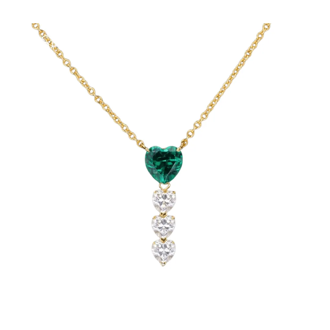 EMERALD MOISSANITE HEART DROP NECKLACE