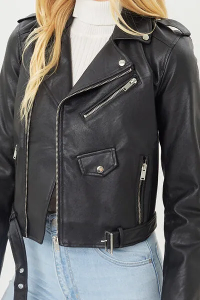 Faith Apparel Faux Leather Zip Up Biker Jacket