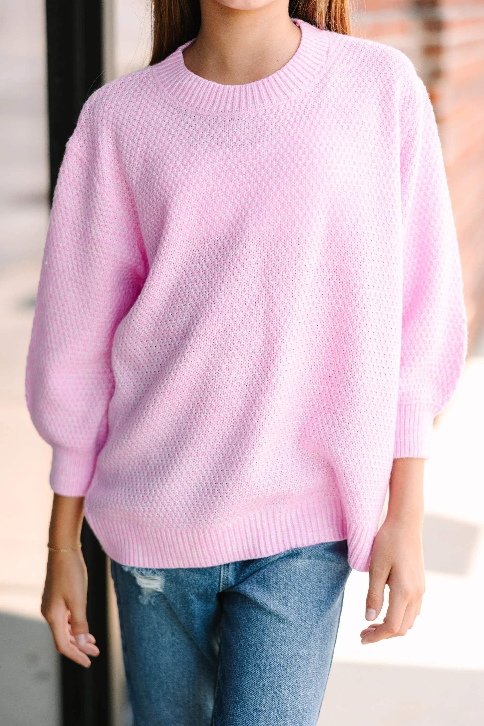 Girls: The Slouchy Candy Pink Bubble 3/4 Sleeve Sweater