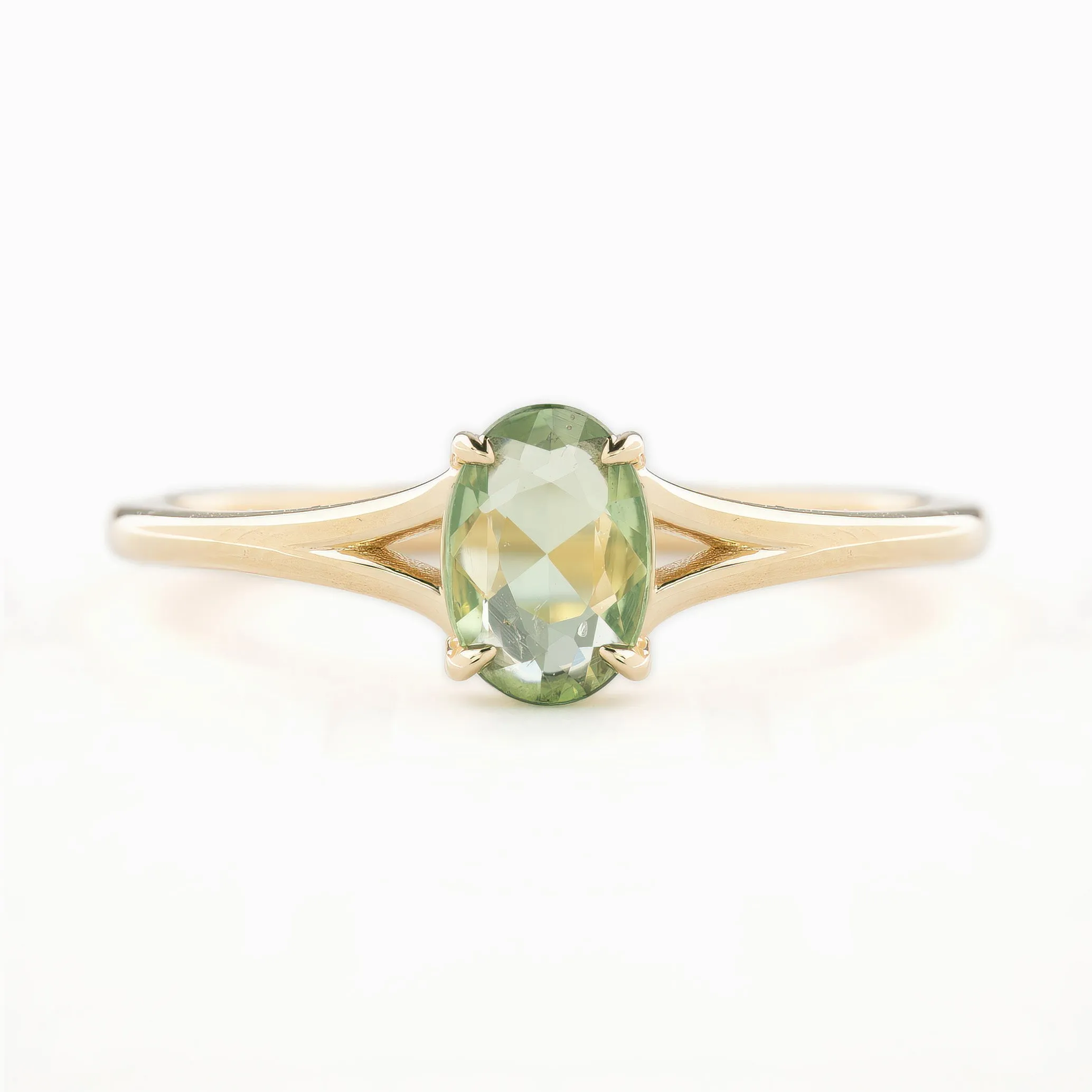 Kylie Ring 0.6ct Green Madagascar Sapphire, 14k Yellow Gold (One of a kind)