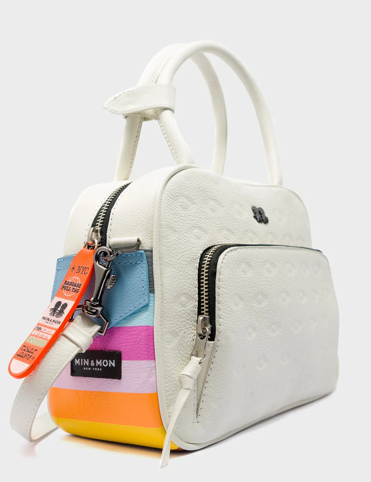 Marino Medium Light Cream Crossbody Leather Bag - Groovy Rainbow Design