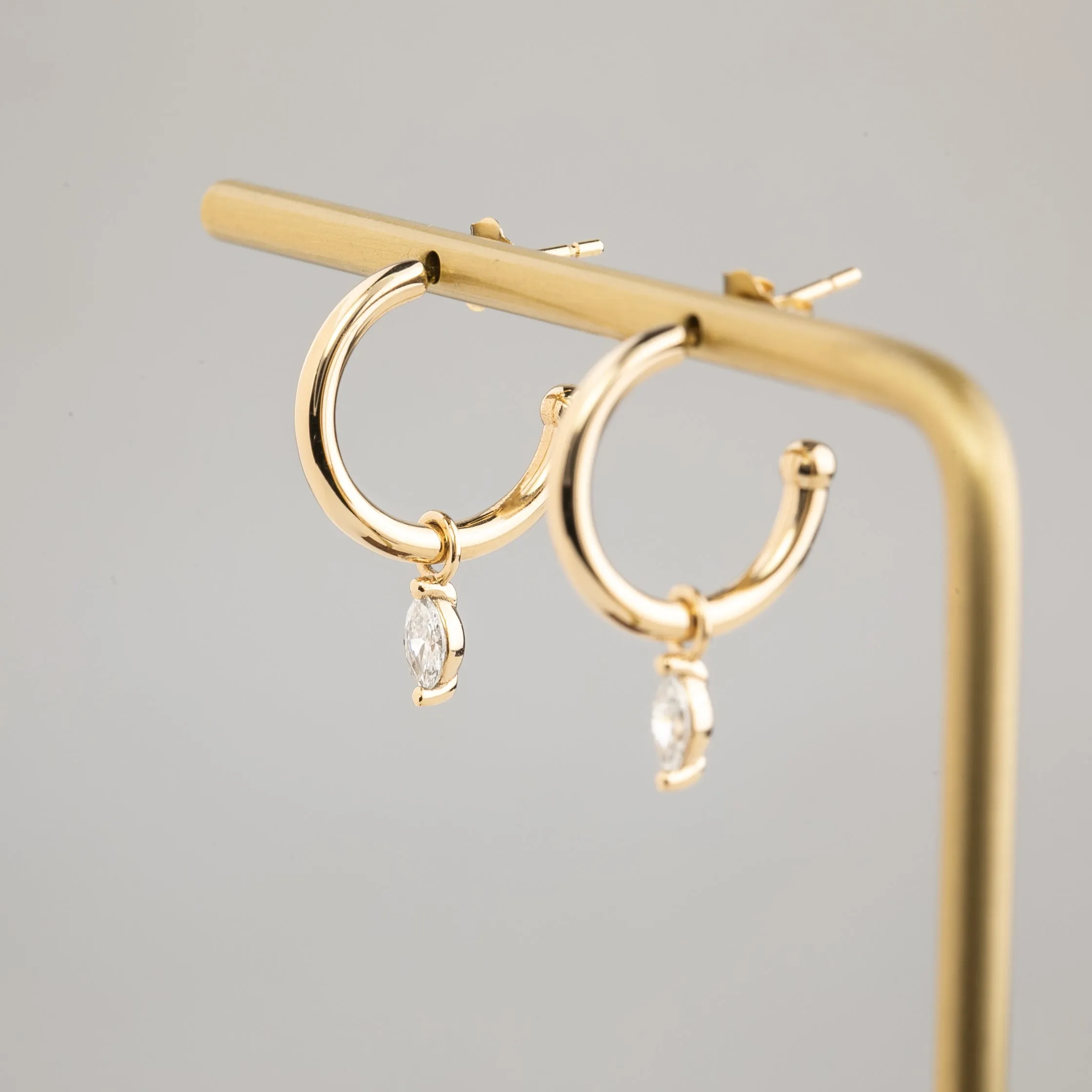 Marquise Diamond Charm Hoop Earrings