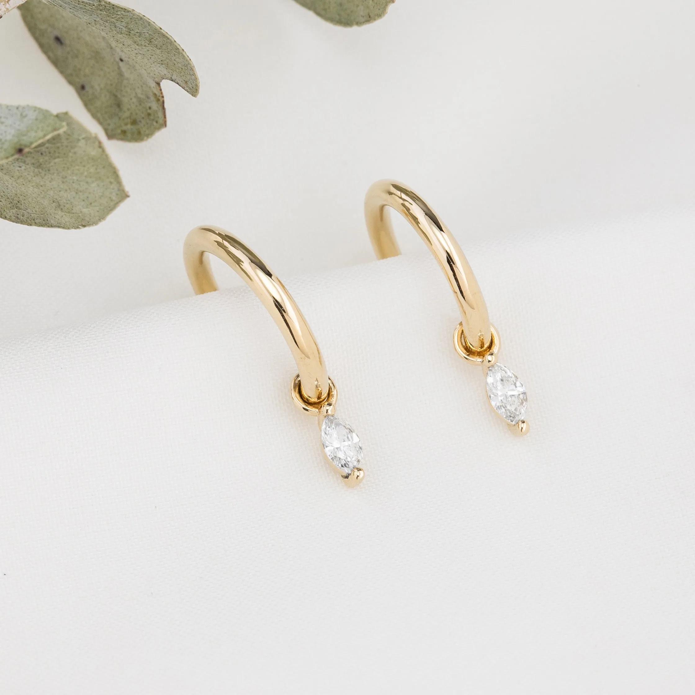 Marquise Diamond Charm Hoop Earrings