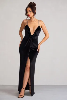 Miranda | Black Velvet Plunge Neck Twist Maxi Dress