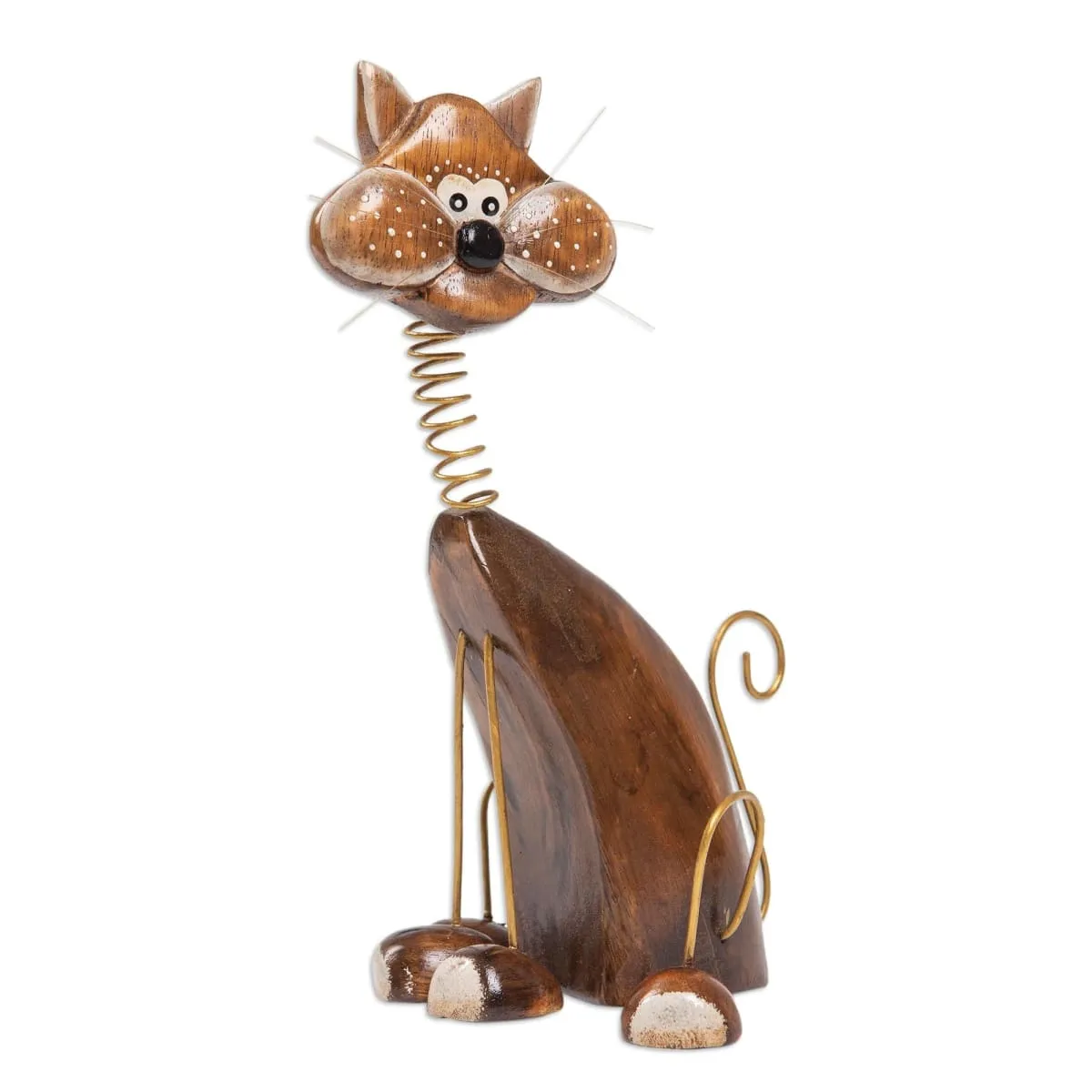 Novica Chocolate Cat Wood Statuette