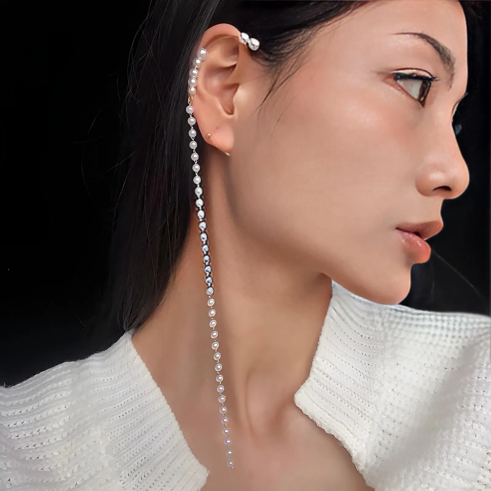 Orecchino Donna Earcuff Gioiello Perle Acciaio Elegante