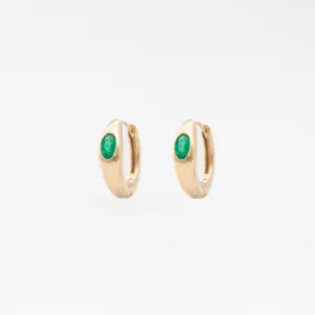 Oval Emerald Domed Huggie Hoops