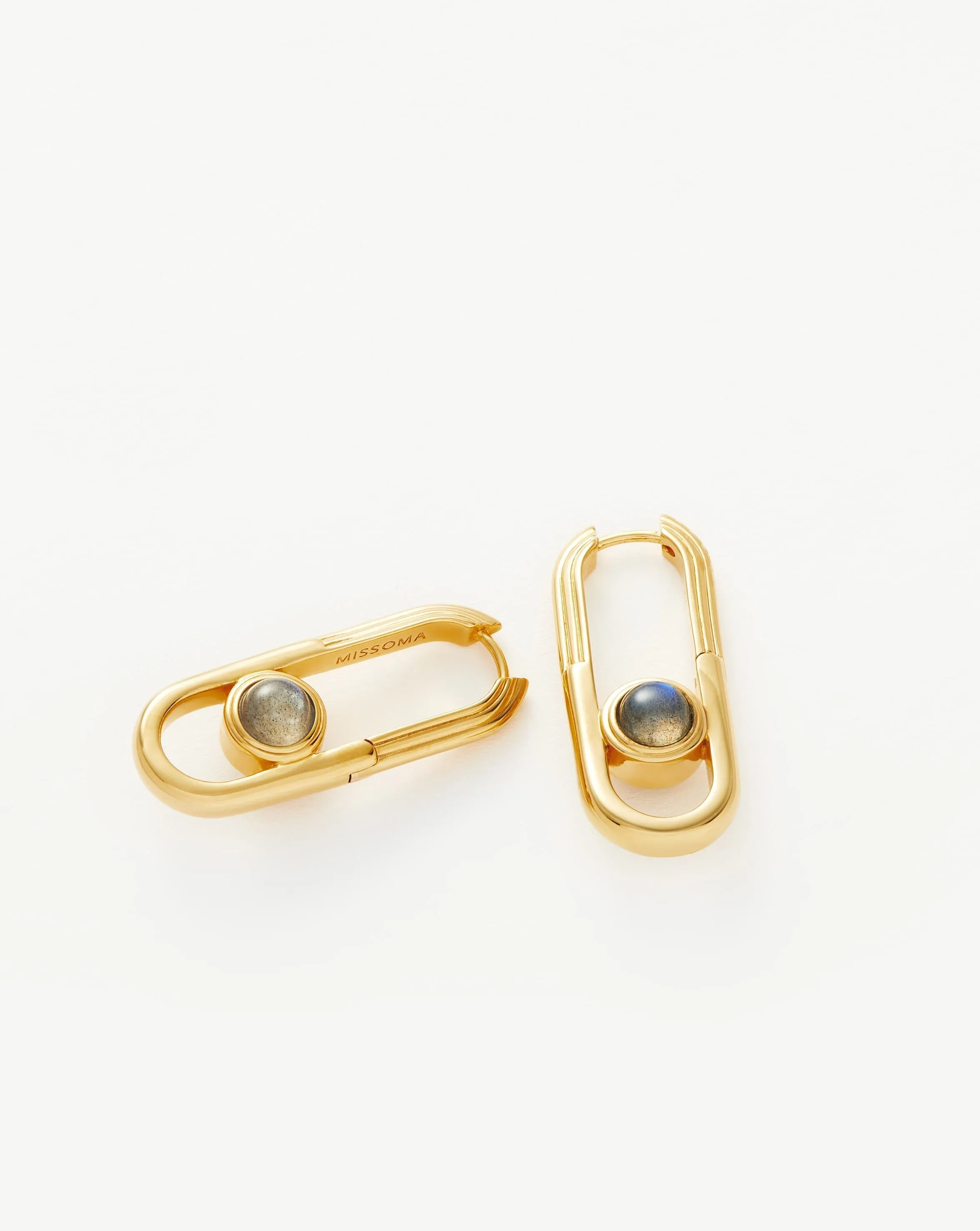 Zenyu Link Gemstone Ovate Hoop Earrings | 18ct Gold Plated/Labradorite